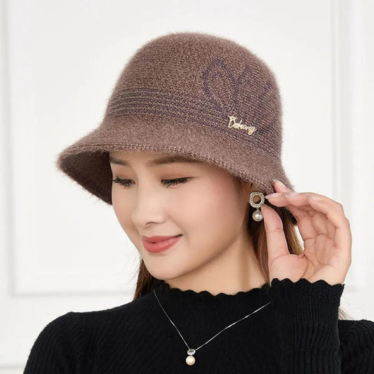 Women's Elegant Vintage Hat All-match Embroidery Floral Mother Hat Fisherman Hat Female Solid Color Warm Hat Berets Kepi Ladies Top Hat