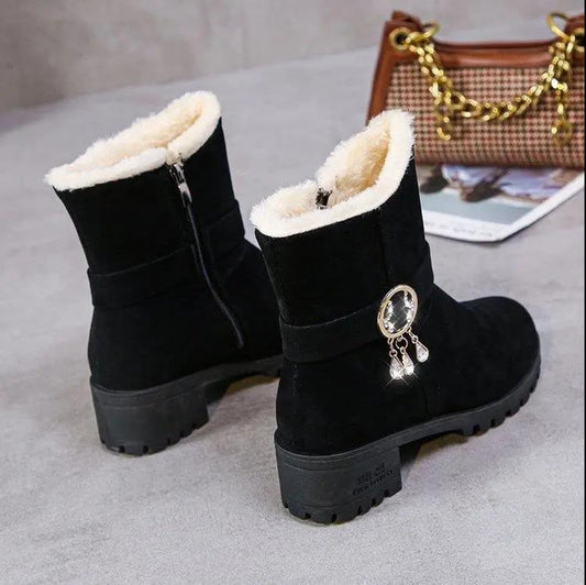Women's Short-barrel Fleece Flat Warm Mid-barrel Cotton Snow Boots Snow Shoes Warm Shoes