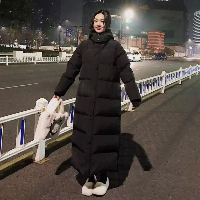 Winter Hooded Stand-collar Down Jacket Super Long Padded Jacket Women Knee-to-ankle Padded Jacket Plus Size Black Padded Padded Jacket