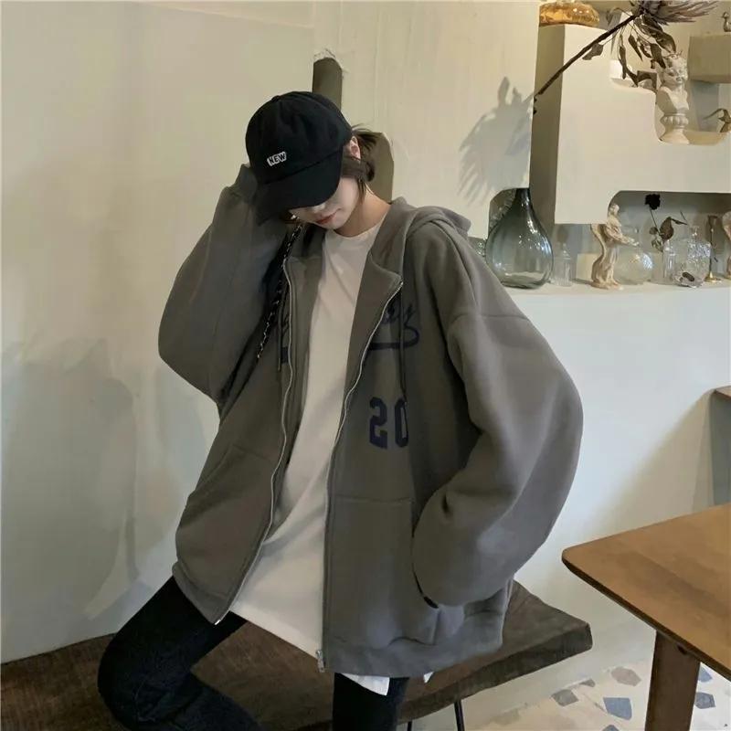 Fleece Thickened Hooded Sweater Women's Winter Loose Lazy Wind Zipper Cardigan Student Jacket Sports Casual Coat