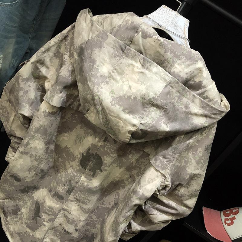 Desert Gray Camouflage Plus Size Windbreaker Fashionable Men's Mid-length Loose Hooded Couple Jacket