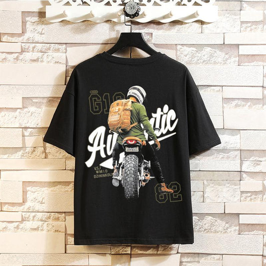 Moto & Biker T-shirt Oversized American Trend Retro Shirt O-neck Half Sleeve Casual Pullover Graphic Punk Clothes Summer