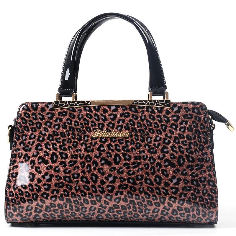 Womens Fashion Patent Leather Leopard Handbag Woman Messenger Bags Evening Shoulder Bags