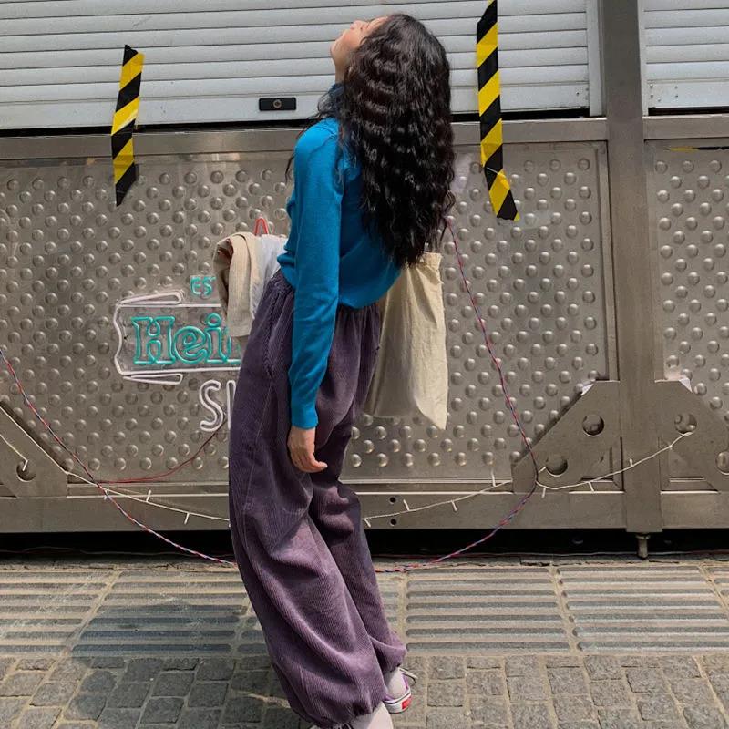 Spring and Autumn New Korean Loose Straight Leggings Pants Female Students Leisure Sports Wild Corduroy Pants Ins Tide
