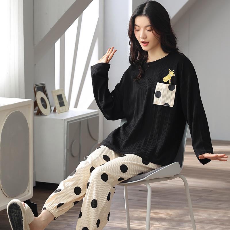 Women Long Sleeve Pajamas Set Cotton Sleepwear Suit Pullover Casual Loose Home Wear Spring Autumn Nightwear Winter Tops and Pants Sets Cute