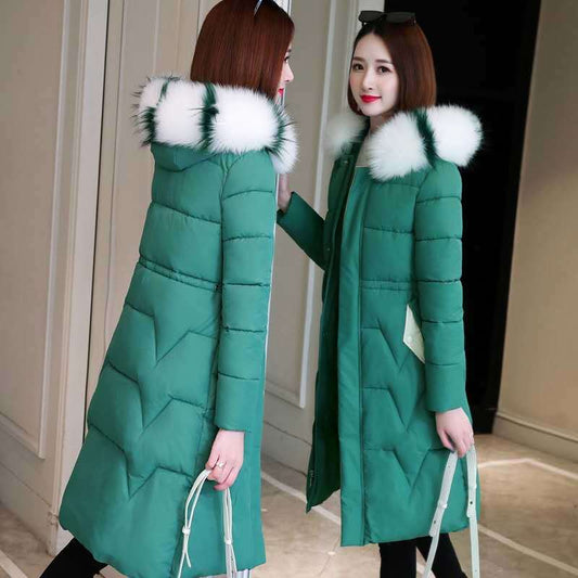 Women's Mid-length Padded Cotton Coat Korean Style Jacket with Waist Was Thinner