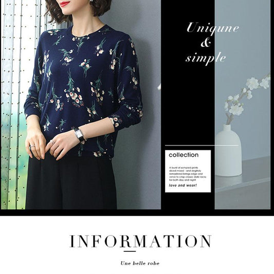 Vintage Floral Jumper Women Loose Sweater O-neck Printed Woolen Sweater Top Plus Size Knitwear