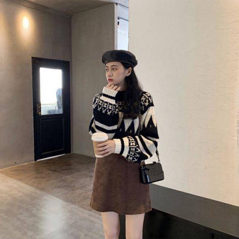 Pofulove Loose Retro Net Red Short Sweater Female Thicken Hedging Student Long Sleeve Sweater Tide