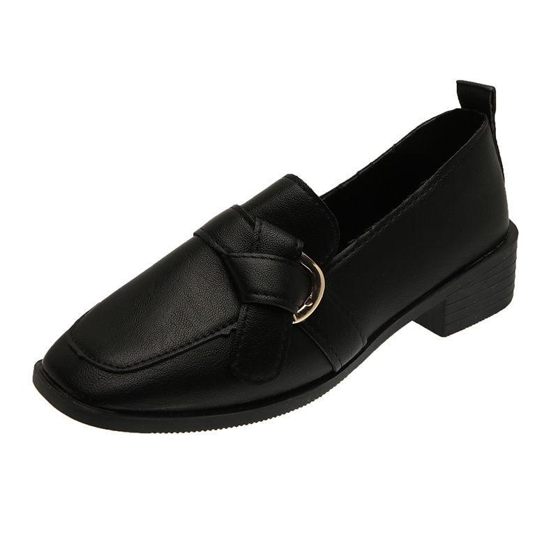 British Style Retro Square Toe Mid-heel Thick-heeled Leather Shoes Women All-match Leather Shoes Women's Shoes Single Shoes Loafers Work Shoes