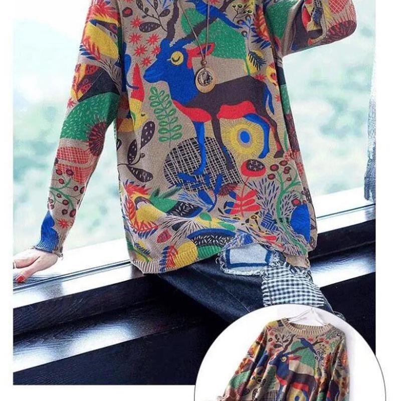 Oversized Women's Pullover Sweater Autumn Winter Loose Printed Knitted Sweater Bottoming or Outer Wear