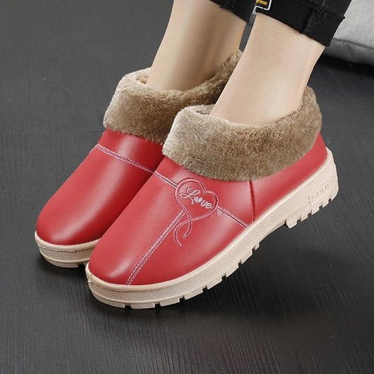 Winter Cotton Shoes Women's Leather Waterproof Plus Velvet Thick Soft Bottom Ankle Boots Cotton Boots Non-slip Shoes