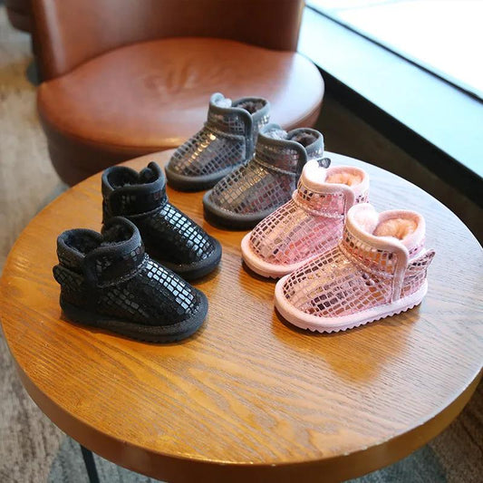 Children's Snow Boots Winter 0-3-year-old Female Baby Cotton Shoes Men's Plush Baby Soft Sole Warm Walking Shoes