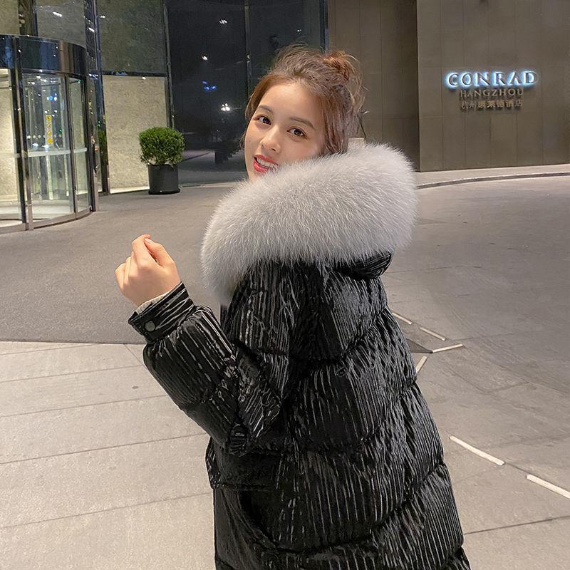 Winter Fashion Trend Loose Thick Big Fur Collar Down Jacket Women Mid-length Over The Knee Wild White Duck Down Hooded Jacket