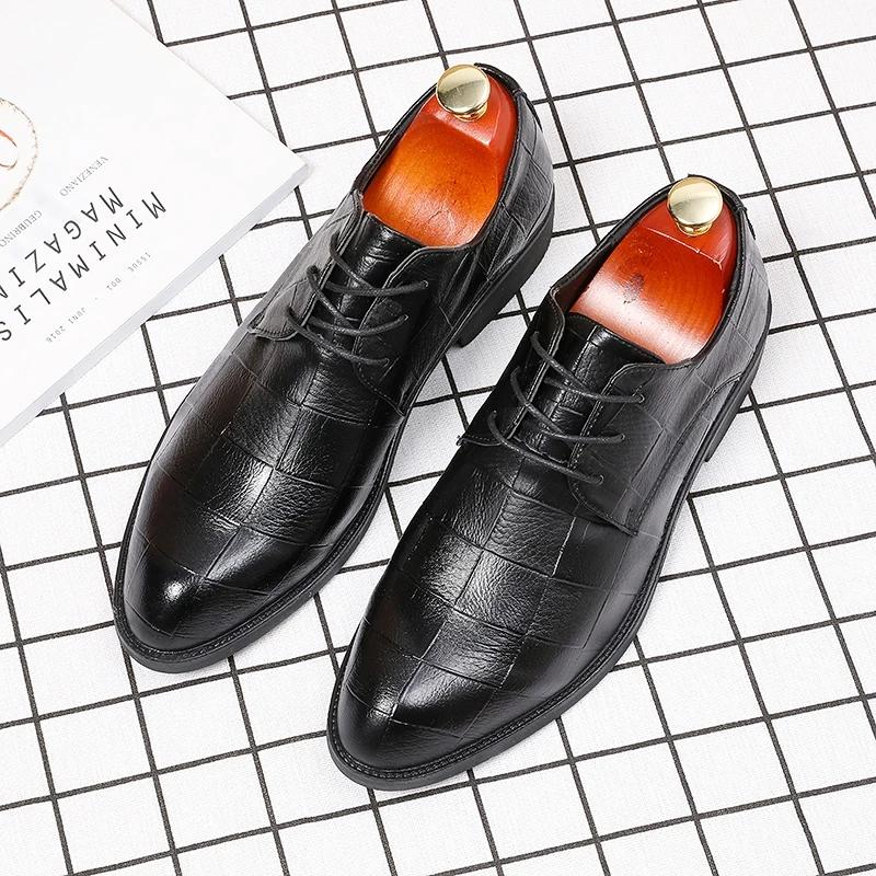 Genuine Leather Men's Business Dress Shoes Casual Leather Shoes Men's Pattern Wedding Shoes Spring and Autumn Husband Shoes Non-slip Dad Shoes