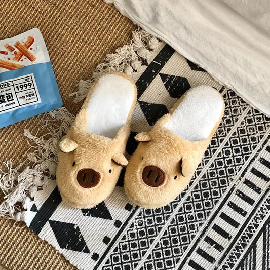 Cotton Slippers Female Cute Piggy Slippers Female Winter Plush Warm Home Baotou Slippers Soft and Breathable Comfortable