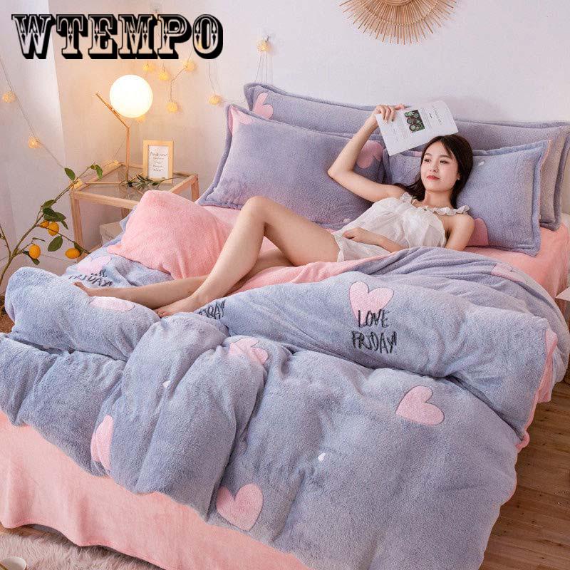 Winter Flannel Bedding Set Quilt Cover Design Bed Set Bedclothes Warm 4pcs