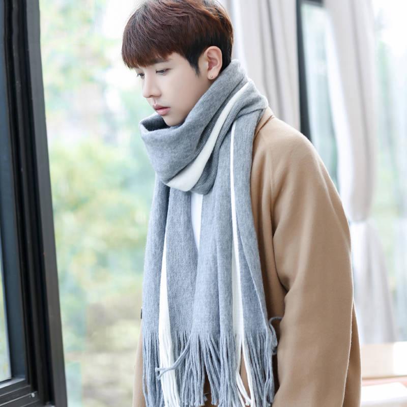 Men's Fashion Scarf Winter Wool Couple Scarf Thick Warm Long Scarf with Tassel