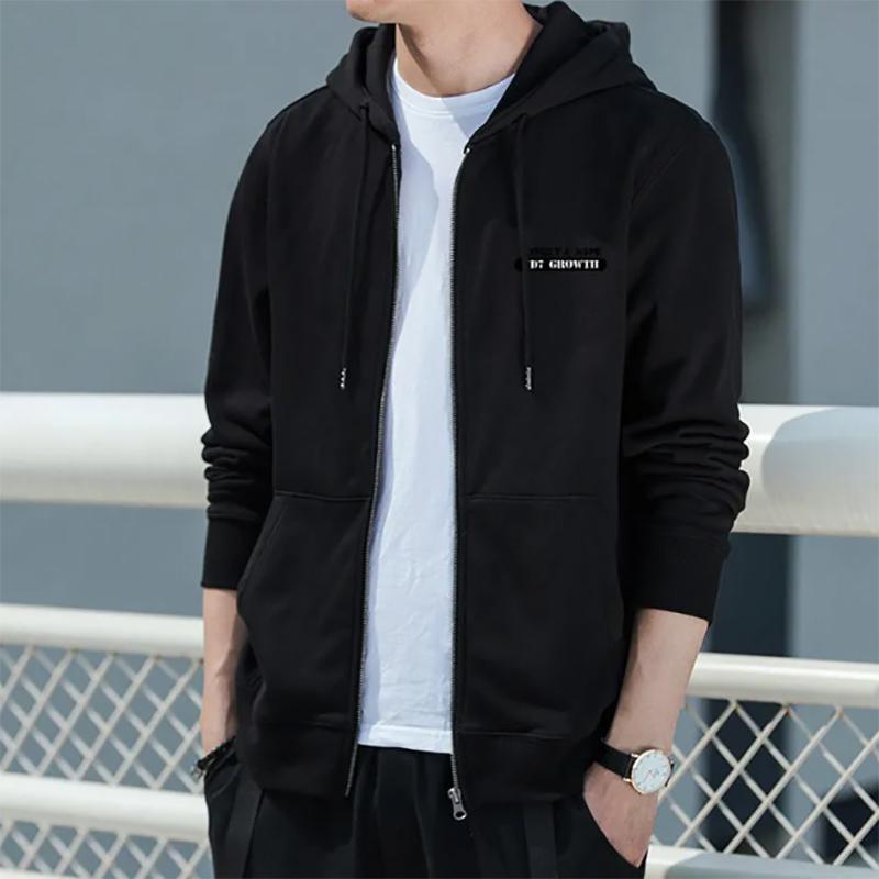 Mens Autumn and Winter Sweater Plus Velvet Casual Zipper Hoodie All-match Sports Youth Jacket