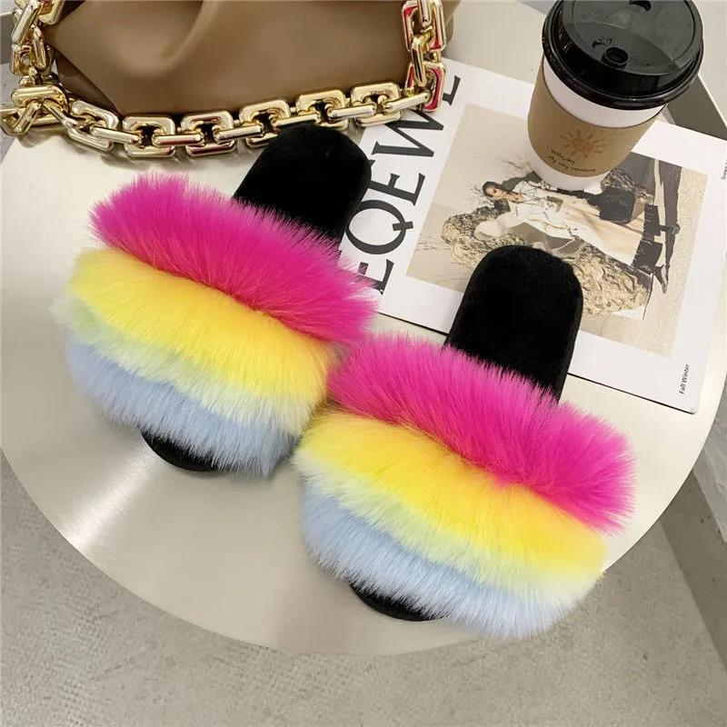 Women's Autumn and Winter Wool Slippers Female Versatile Anti-skid Flat Bottom Lovely Slippers Casual Household Slippers