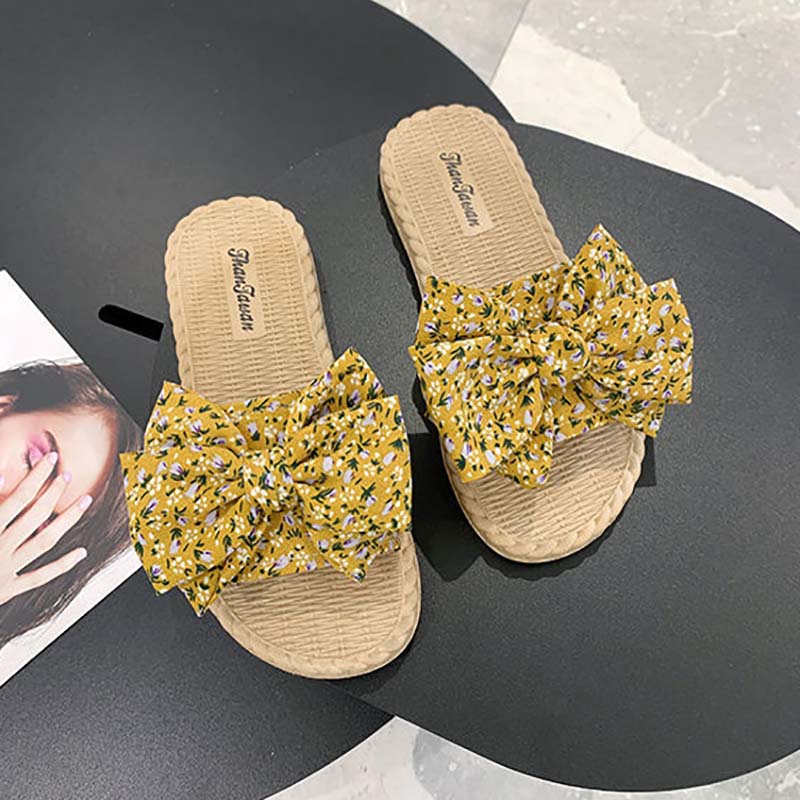 Slippers Women's Summer Bow Slippers Korean Wild Non-slip Student Flat Beach Sandals Slippers