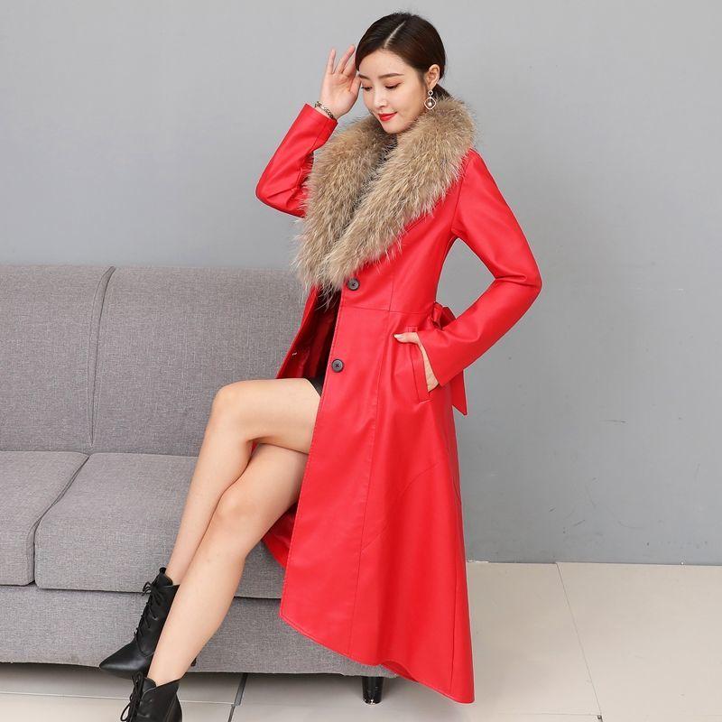 Winter Women's Fur Coat Plush Thickening Medium Length Women's Leather Coat Slim Closing Woman Parka Coat