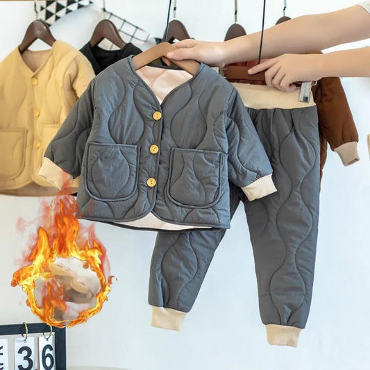 Autumn and Winter Children's Cotton Clothing Suits for Men and Women Baby Cotton-padded Trousers Home Outdoor Two-piece Vest Clothing