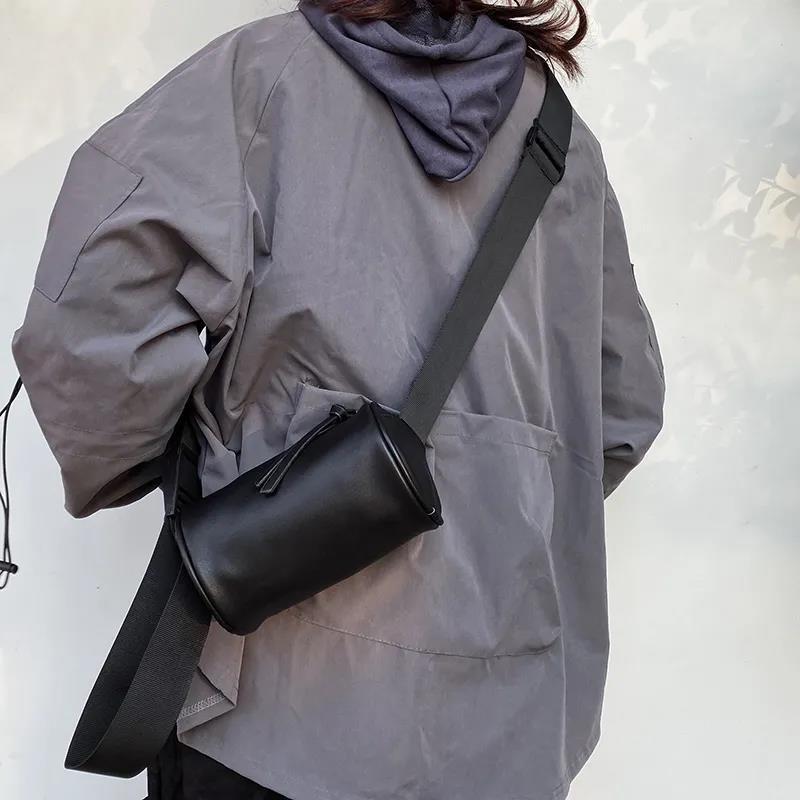 Women Barrel Bag Shoulder Messenger Bags Casual Female Portable PU Leather Large Capacity Crossbody Cylindrical Bag