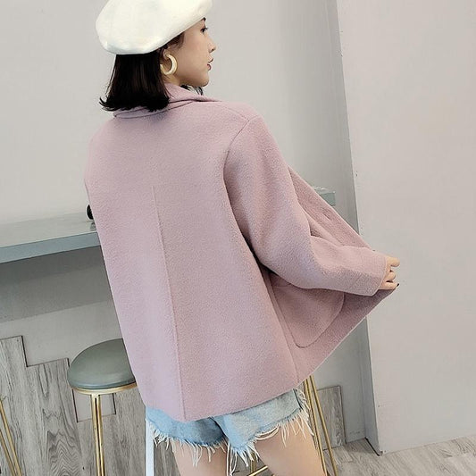 Woolen Casual Jacket Autumn and Winter Long-sleeved Lapel Sweater Thick Short Knitted Cardigan