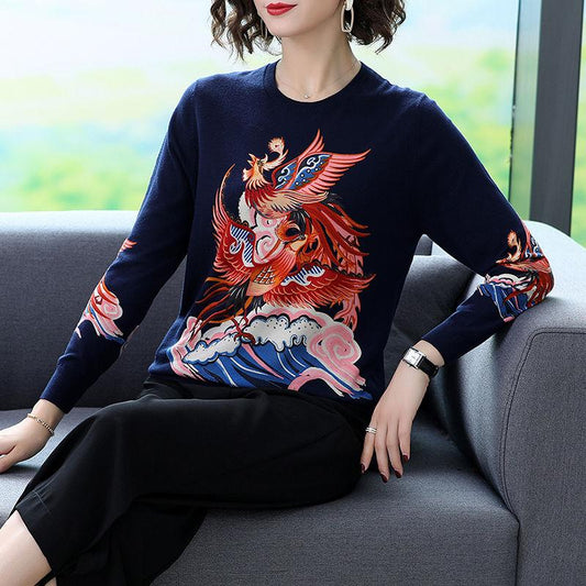 Vintage Printed Cashmere Sweater Autumn and Winter Knitted Bottoming Sweater Plus Size Soft Comfortable Knitted Pullover Woolen Sweater Jumper Tops