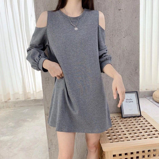 Spring and Autumn Retro Bottoming Shirt Strapless Sexy Bag Hip One-piece Dress Loose Solid Color Long-sleeved Dress Female Scheming Niche Design