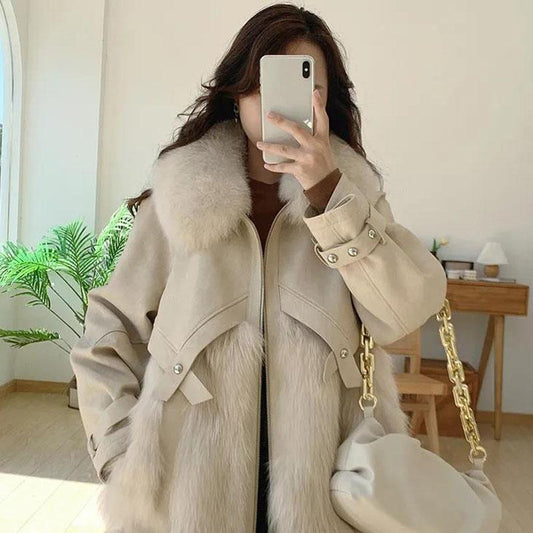 Net Red Fried Street Imitation Fox Fur Coat Female Winter Sheep Skin Stitching Fur Coat Young