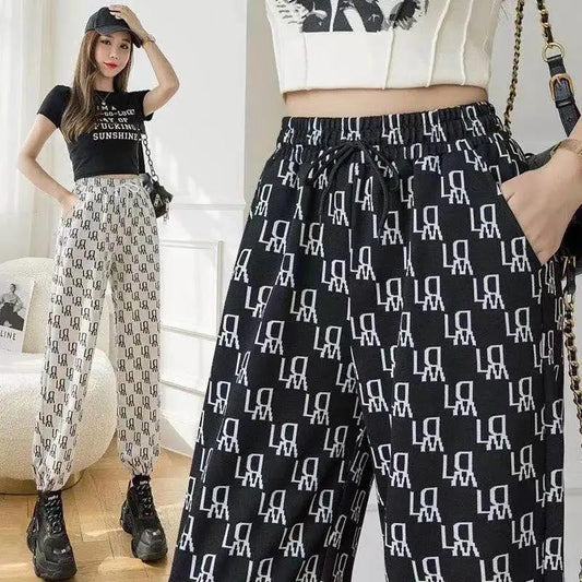 WTEMPO Harlan Casual Trousers Women's Wide-leg Pants Black and White Grid Long Mid-waist Loose Casual Daily