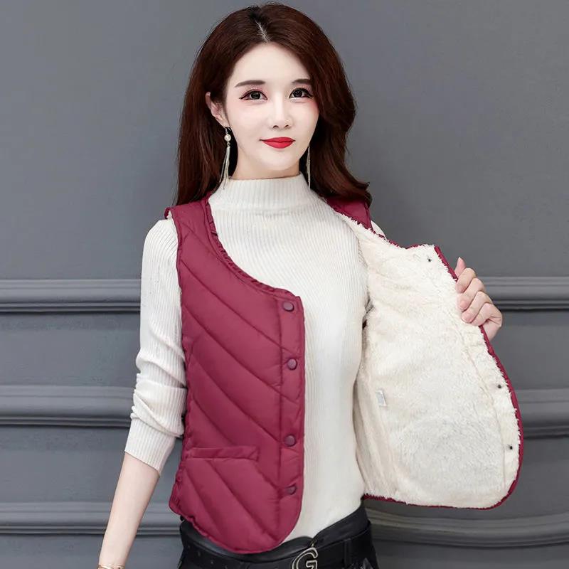 Winter Ladies Vest Jacket Fashion Glossy Down Cotton Sleeveless Jacket Thicken Warm Winter Vest