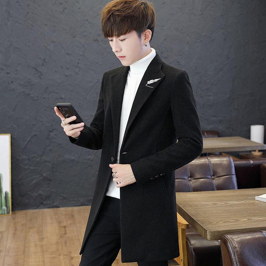 Windbreaker Men's clothes Autumn And Winter Medium and long section Woolen coat Large size