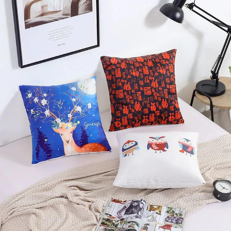 Big Horn Deer Printing Pillow Car Waist Pillow Home Sofa Pillow Soft and Relaxing Artifact