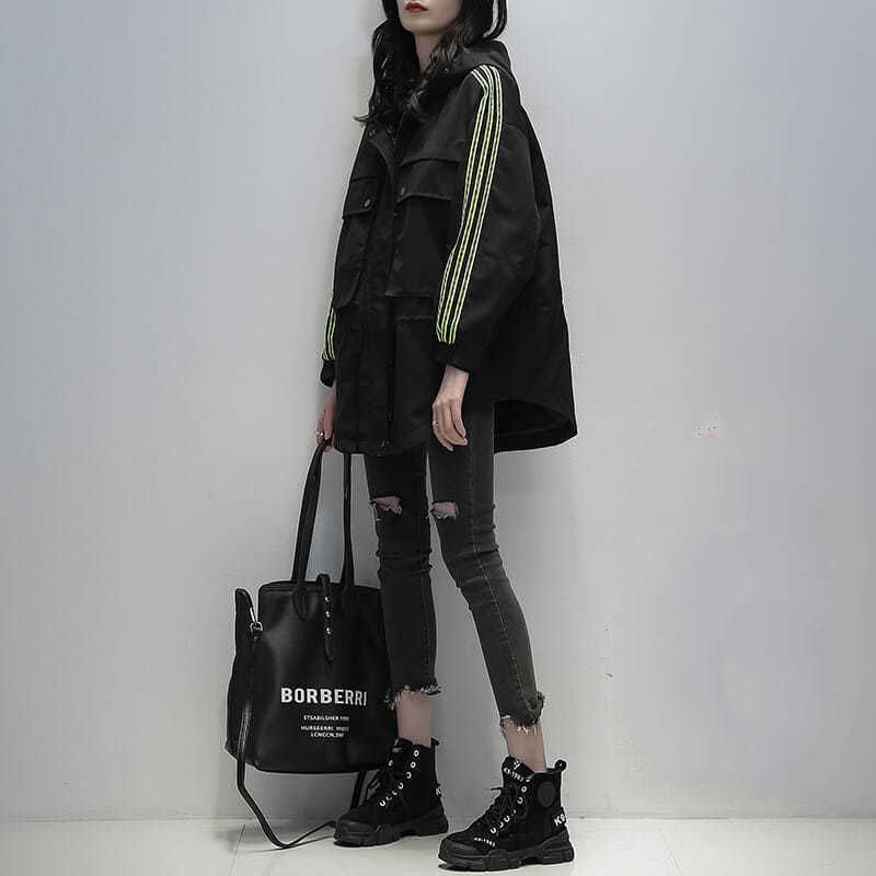 Cotton Mid-length Winter Section Korean BF Wind Tooling Hooded Parka Jacket Casual Simple Top