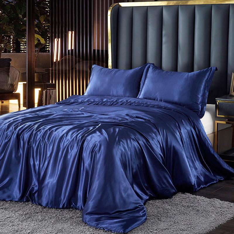 Ice Silk Four-piece Double-sided Silk 1.5 M 1.8 M Bed Pillow Linen Is Set In A Sleeve Bed Supplies Simple Solid Color