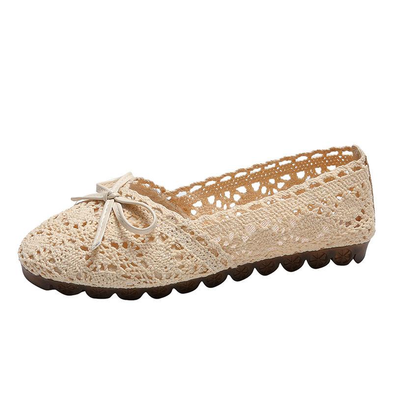 Spring Summer Women's All-match Flat-bottom Non-slip Lazy Shoes Tendon Bottom Mesh Surface Hollow Soft Sole Shoes