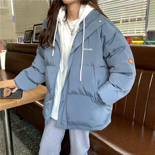 Fake Two-piece Hooded Padded Jacket Female Winter Korean Style Student Loose Thick Warm Bread Suit Coat Cotton Jacket Tide