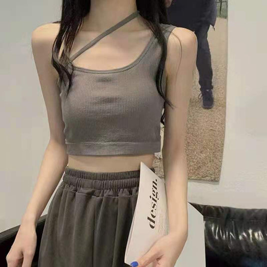 Half Turtleneck Sling Girl Sexy Vest Female with Chest Pad Outside Wear Inside Wear-proof Slim Top Wrap Chest Lingerie Yoga Fitness Sport Bar