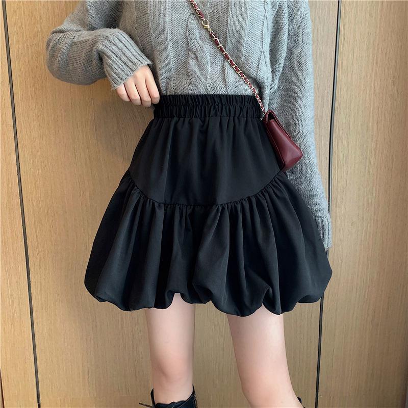 Puff Skirt Women's Fashion Loose Casual A-line Skirt Black, Khaki