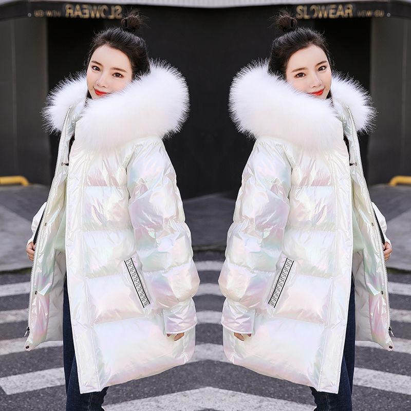 Glossy Down Padded Jacket Women Mid-length Winter Western Style Loose Padded Disposable Padded Jacket
