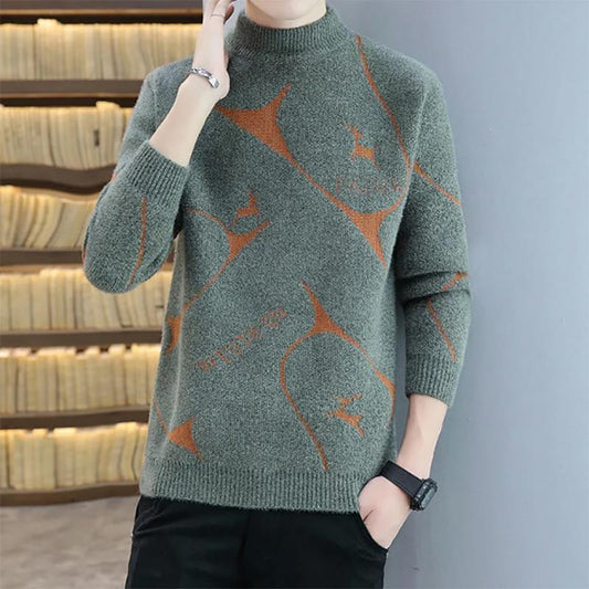 Autumn and Winter Men's Sweatshirts Thickened Warm Sweater Mink Velvet Half High Neck Men's Knitted Sweaters