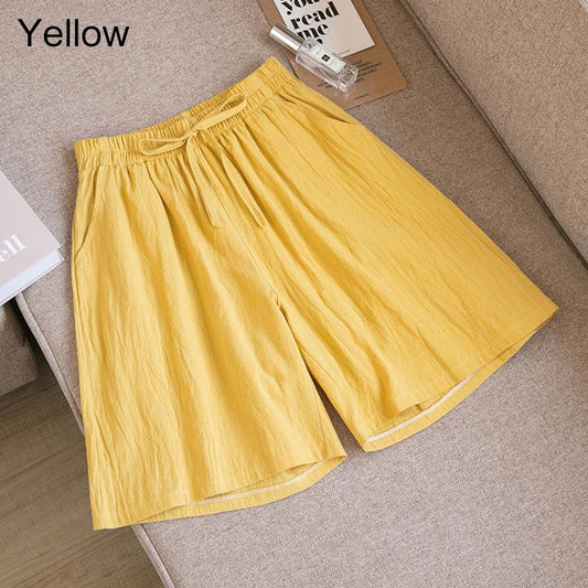 Summer Thin Section Breathable Cotton and Linen Shorts Women's Large Size Home Linen Five Points Loose Wide-leg Pants