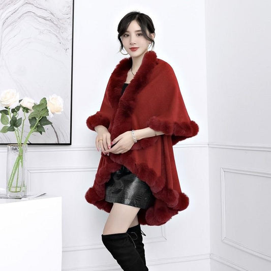 Double-layer Soft Plush Noble Luxury Shawl Autumn Winter Cute Body Cardigan Loose Cloak Wrap Thick Knitted Jacket Fur Shawl Solid Mantle Shawl