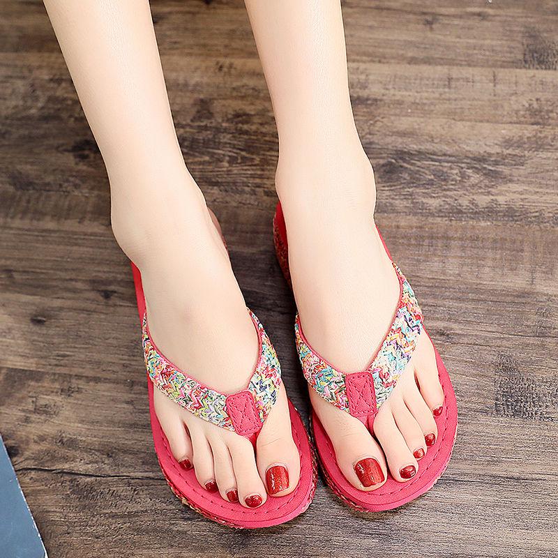 2020 Flip-flops Female Summer Wear Net Red Fashion Thick Bottom Non-slip Beach Shoes Wild Ladies Sandals and Slippers