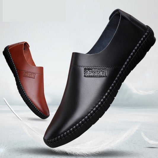 Men's Slip-On Leather Shoes Formal Casual Suit with Black PU Beanie Comfort Flats