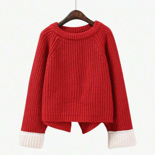 Autumn Winter Short Sweater Women Students Loose Back Split Hem Knitwear Thick Pullover Sweater Jumper