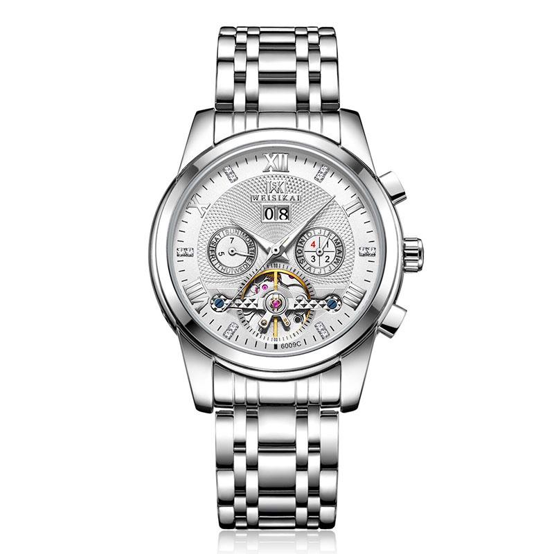 Automatic Self Wind Mechanical Leather Rubber Stainless Steel Strap Classic Men Watch