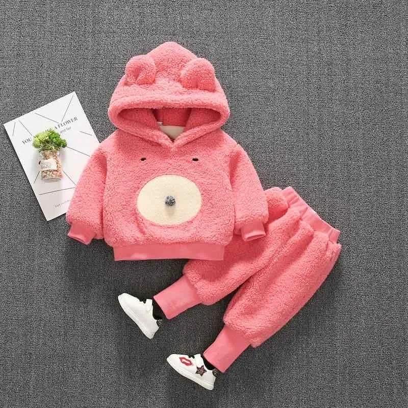 Baby Winter Girl Suit Cotton Coat Lamb Wool Plus Velvet Thickened Western Style Warm Children's Two-piece Cotton Jacket Coats